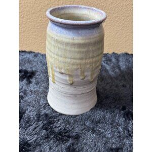 Vintage Handcrafted Ceramic Vase With Drip Glaze Design Signed Bottom Stands 7"